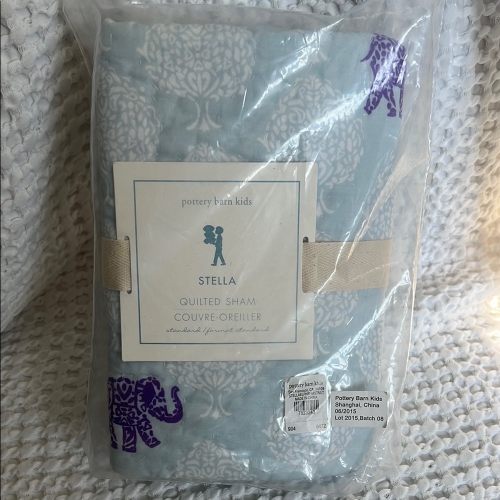 Pottery Barn Kids Stella Elephant Quilted Sham - Light Blue and Purple